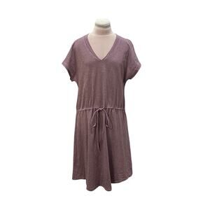 MOD-O-DOC Orchid Mauve Drawstring Waist Vneck Shirt Dress SM Cotton Minimalist